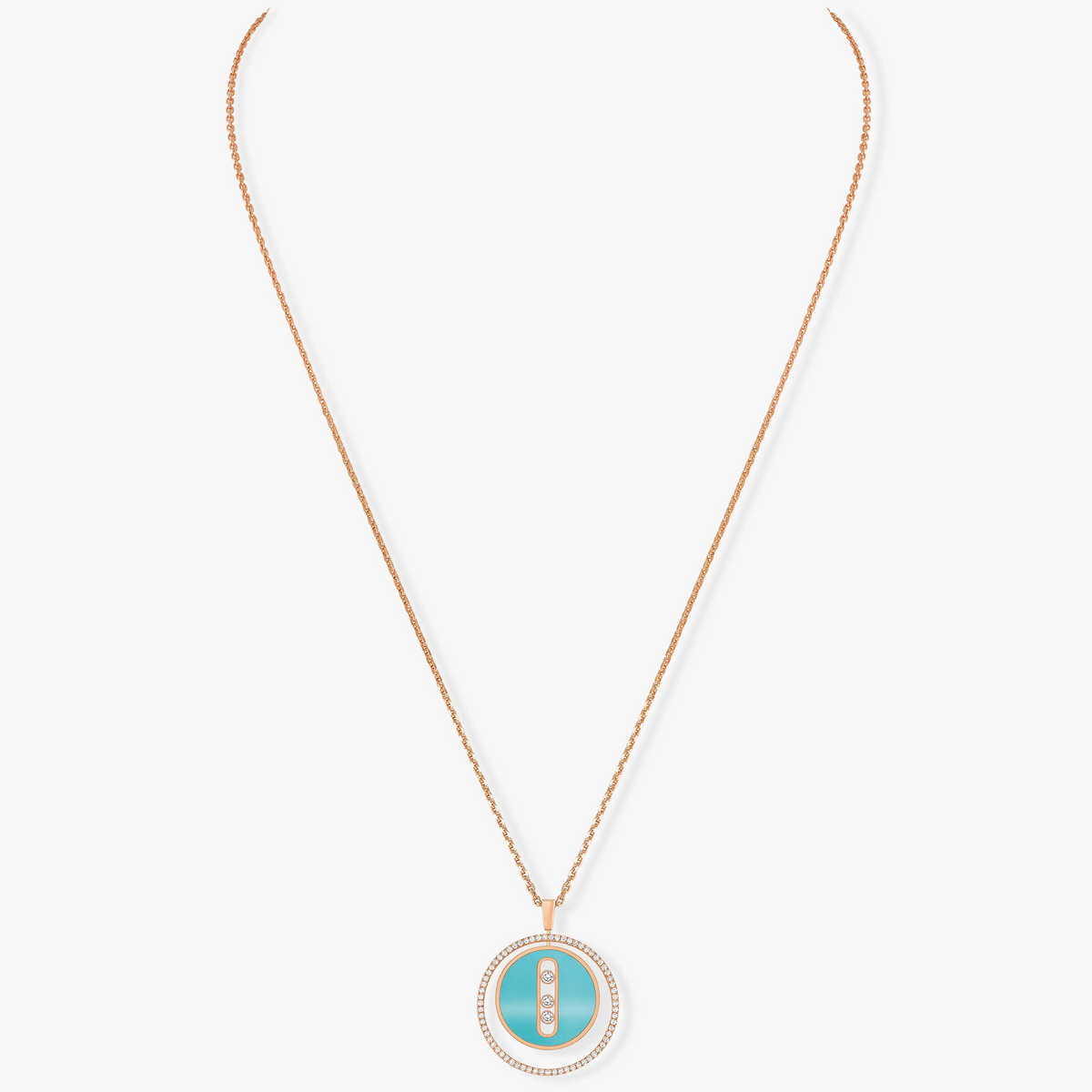 Messika Lucky Move 3 Cubic Zirconia Turquoise Pink Gold Necklace