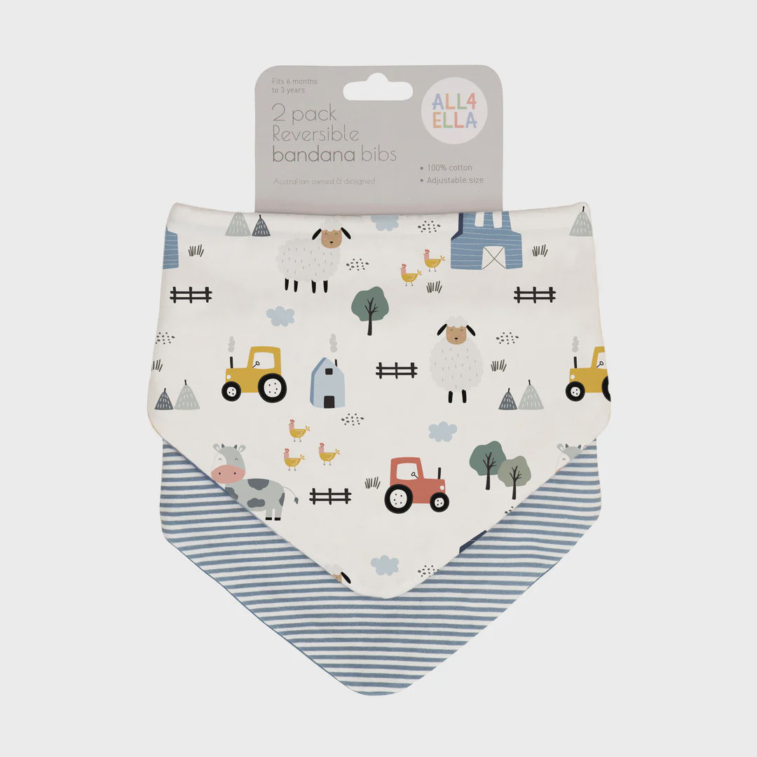 All4Ella Reversible Bandana Bibs 2pk - Barnyard