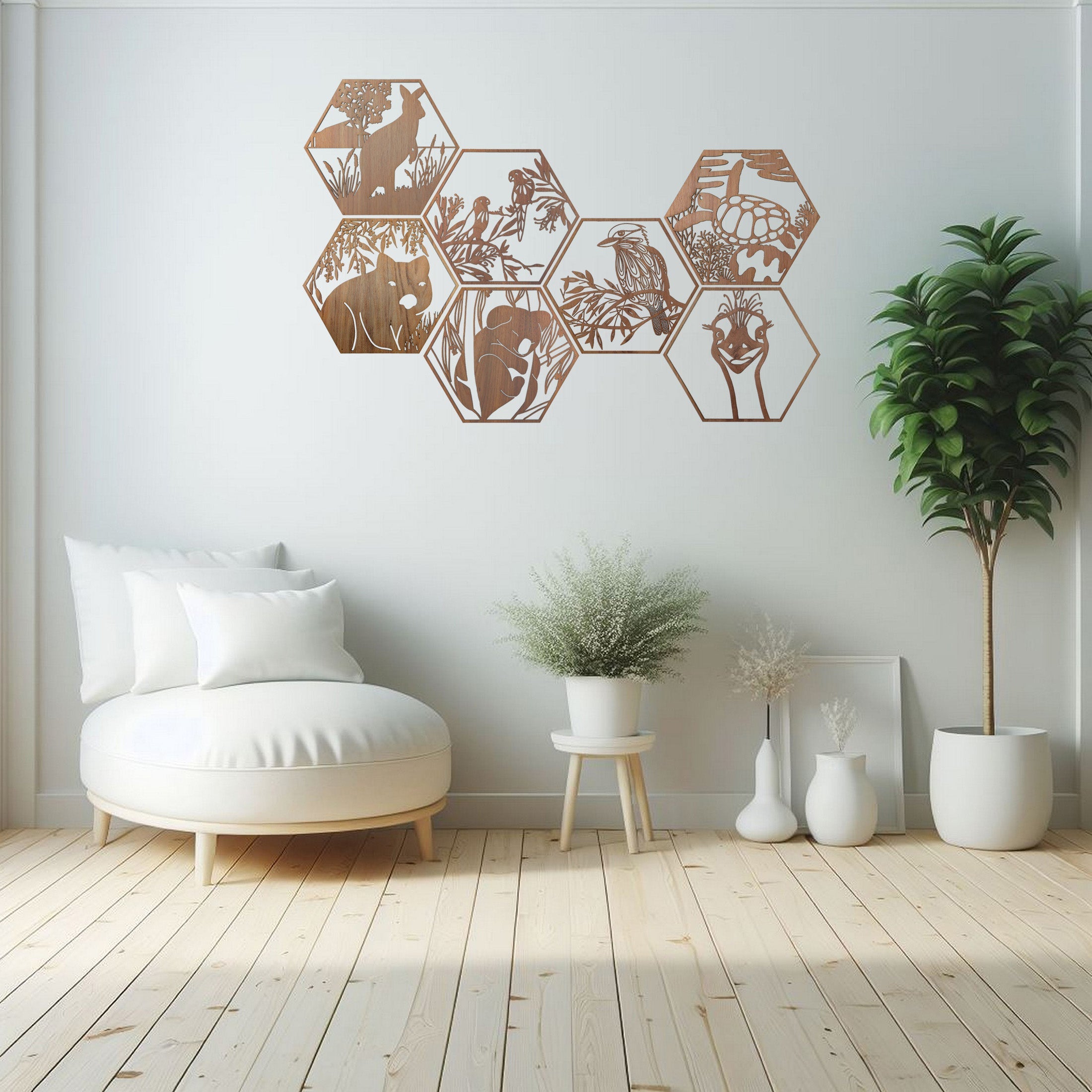 Australian Timber Hexagon Wall Art: Koala