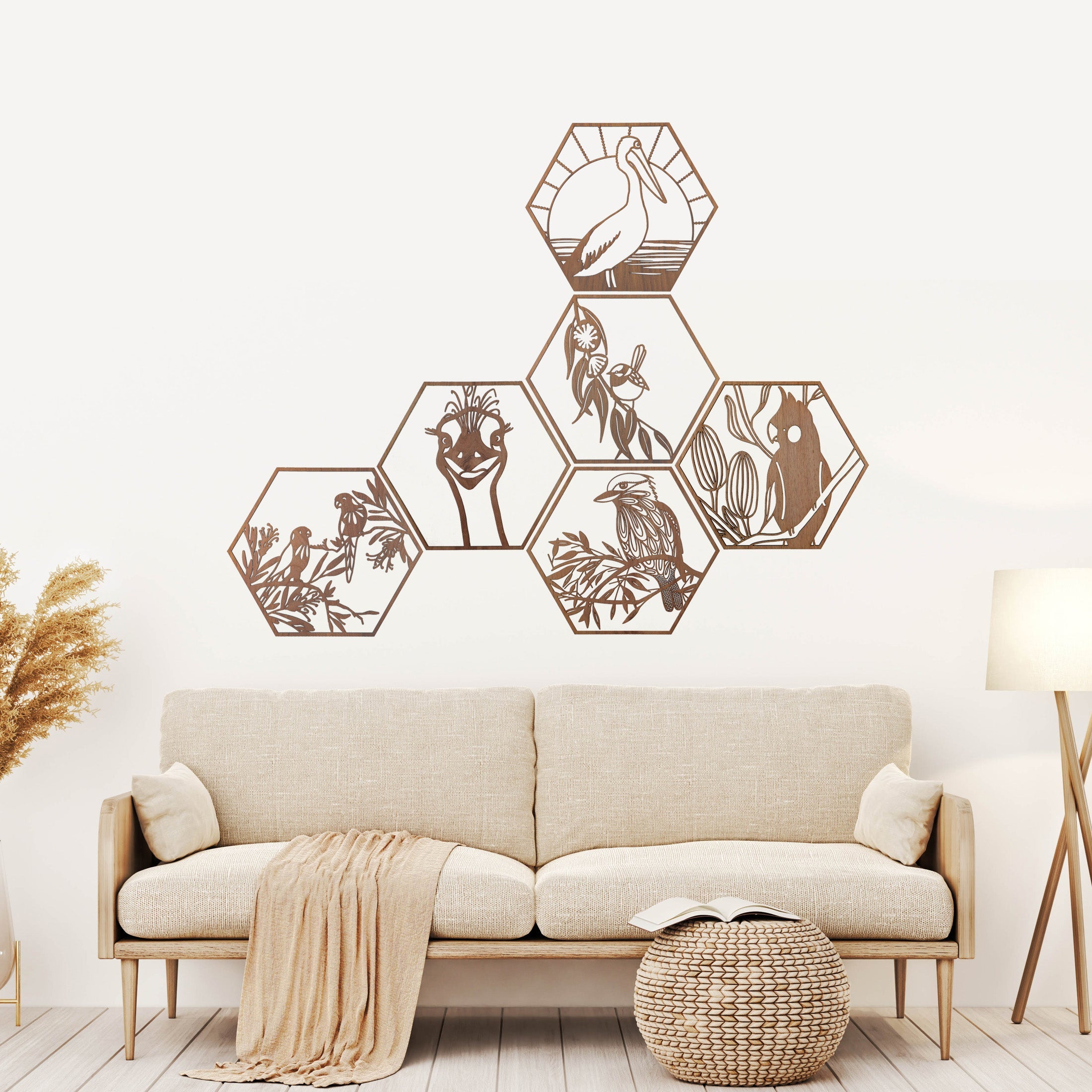 Australian Timber Hexagon Wall Art: Blue Wren