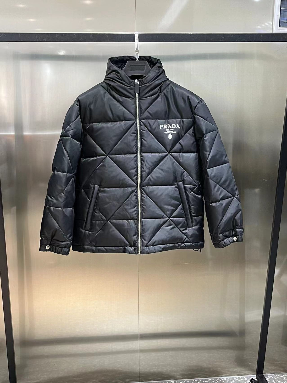 Prada Men's Black Diamond-Quilted Hooded Puffer Jacket — hero