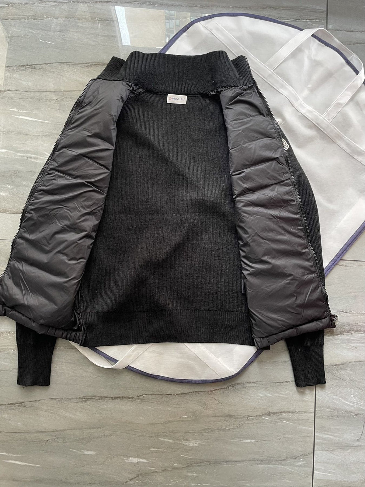 Moncler Black Hybrid Padded Knit Zip Jacket — detail