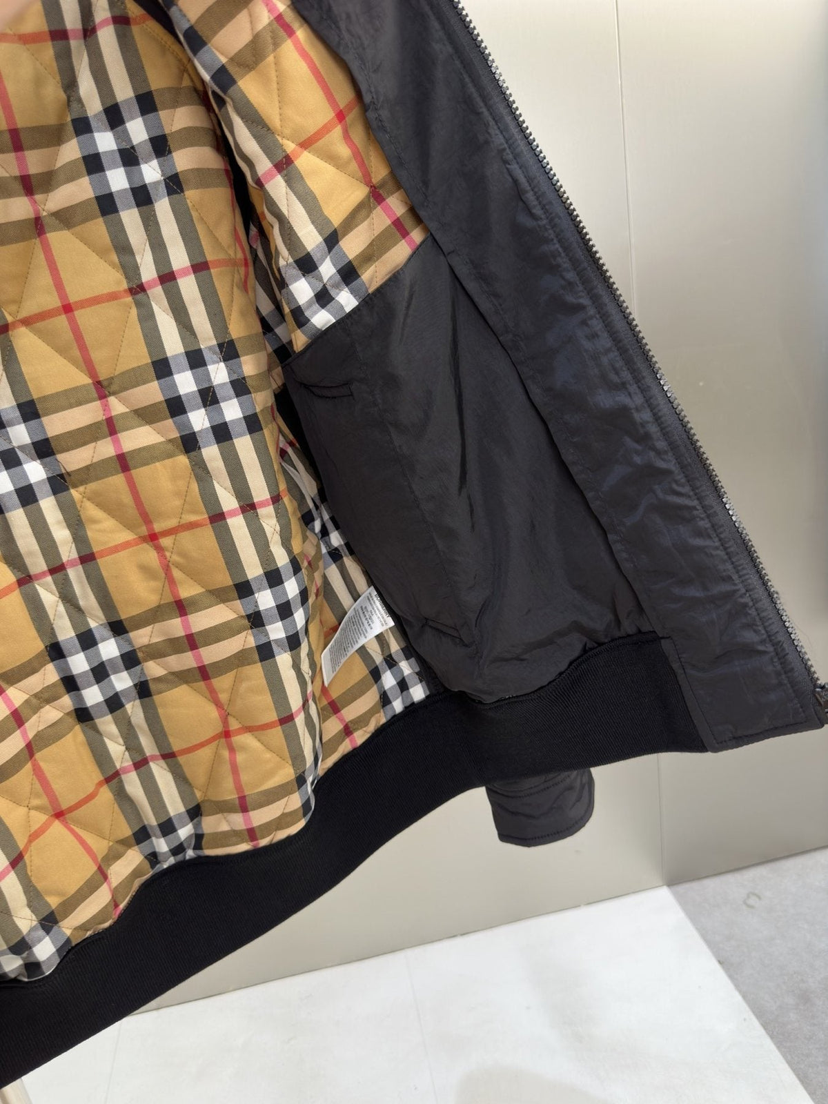 Burberry Diamond-Quilted Check-Lined Jacket — detail