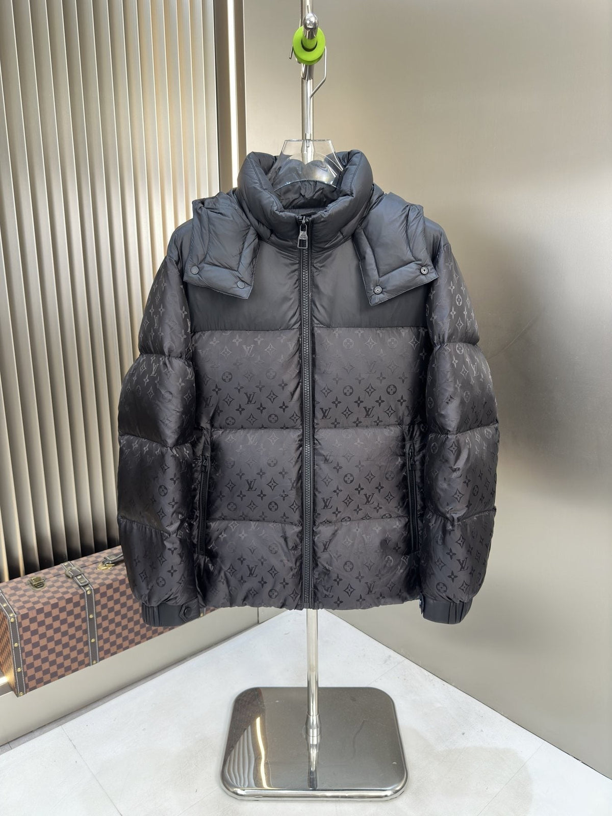 LV Hooded Tonal Monogram Puffer Coat — front
