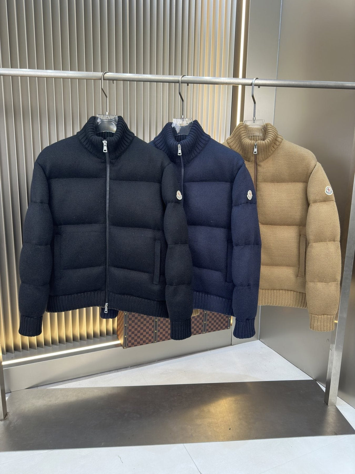 Moncler Quilted Knit-Sleeve Puffer Jacket — comparison